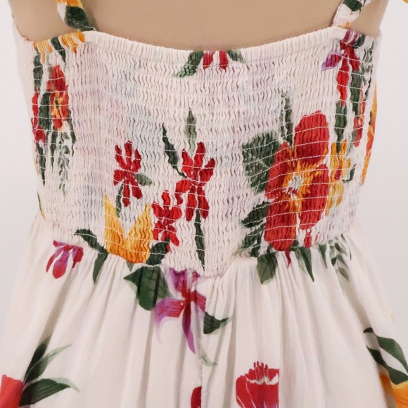 Old Navy Tropical Floral Dress Off Shoulder White Smocked Back Ruffle Size S - Picture 4 of 11